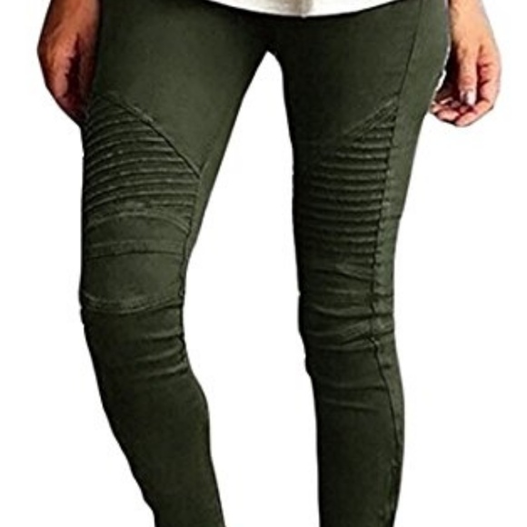 Pants - Green Moto Pants Zipper Ankle Small